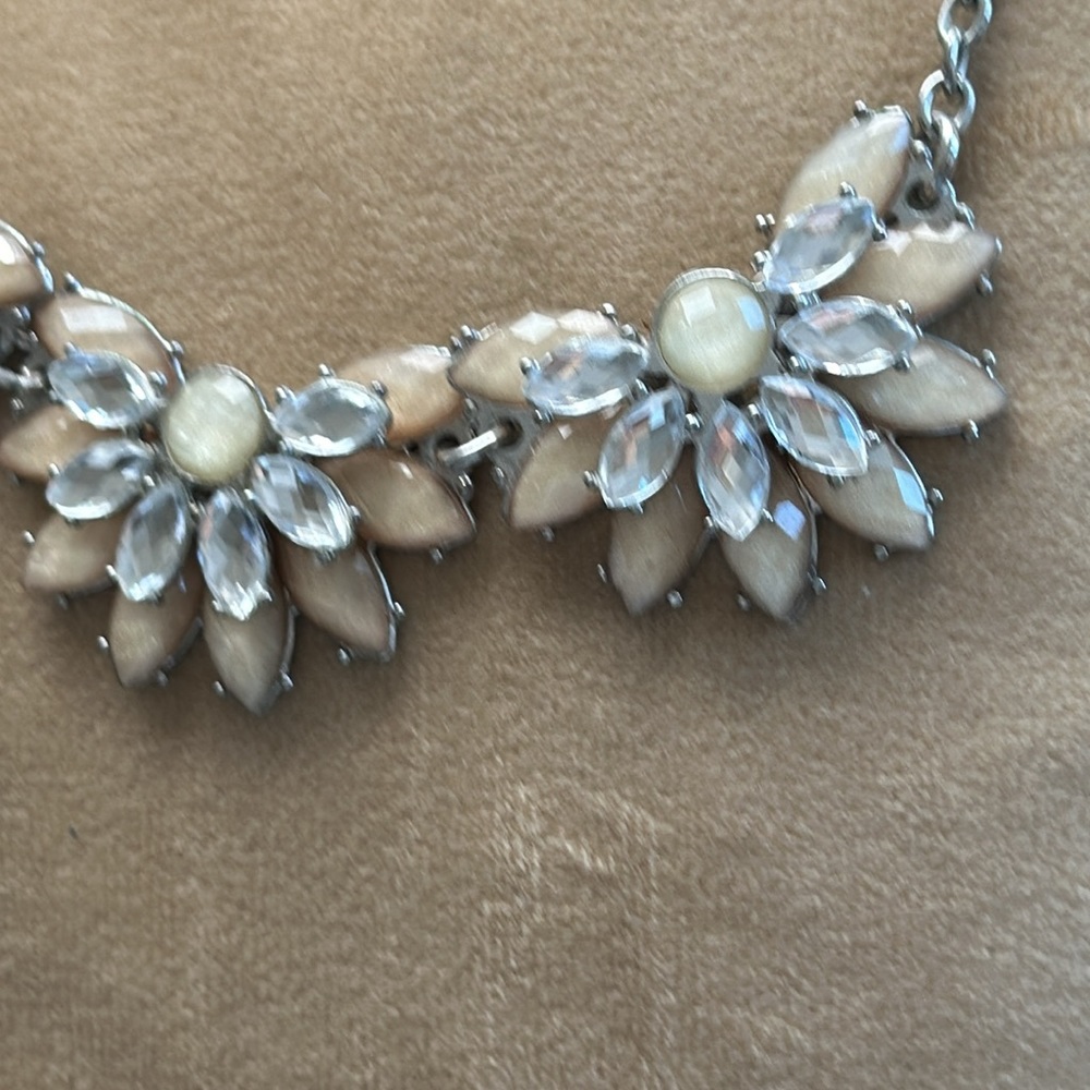 Statement Necklace Clear Rhinestone With Cream Co… - image 6